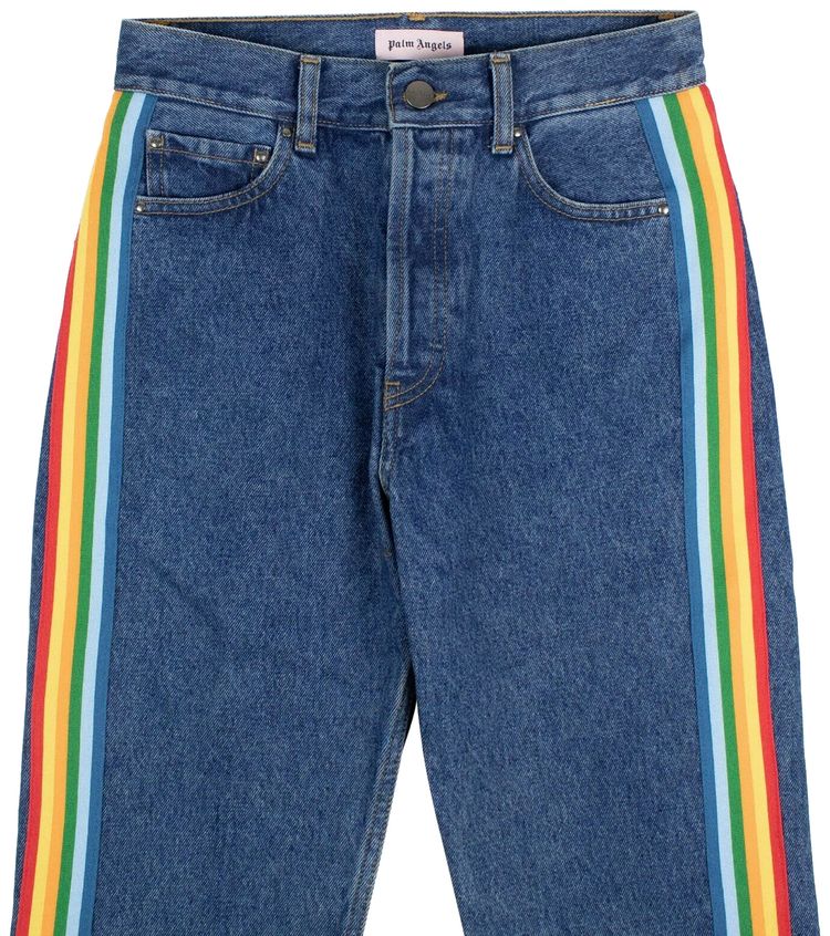 Palm Angels Rainbow Side Stripe Jeans Blue