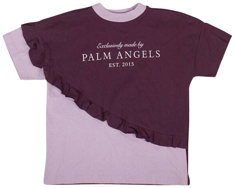 Palm Angels Color Block Ruffled Short Sleeve T Shirt Purple