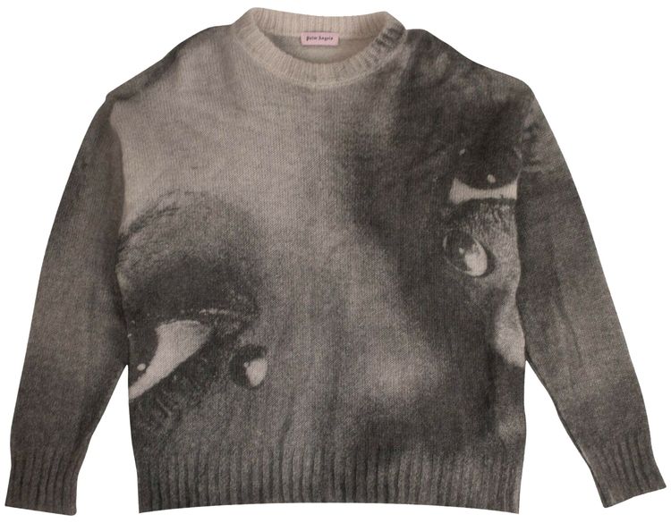 Palm Angels Mohair Big Eyes Crewneck Sweater Grey