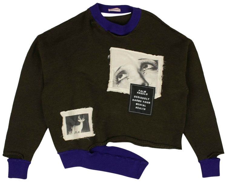 Palm Angels Patch Detail Distressed Sweater Green