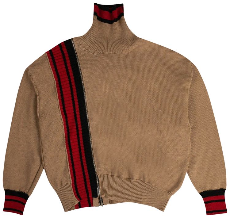 Palm Angels Wool Zip Detail Sweater Beige