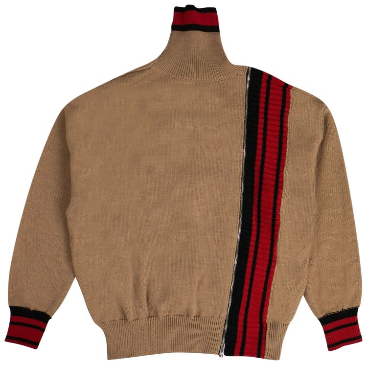 Palm Angels Wool Zip Detail Sweater Beige