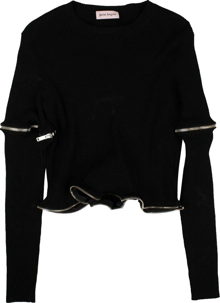 Palm Angels Zipped Rouche Sweater Black