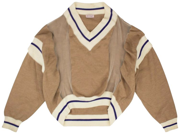 Palm Angels Wool V Neck College Sweater Tan