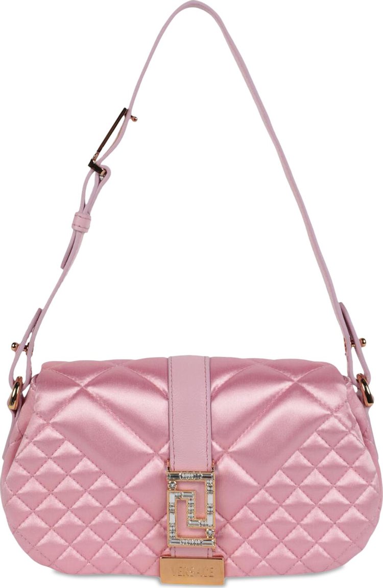 Versace Greca Goddess Quilted Satin Shoulder Bag Pale Pink