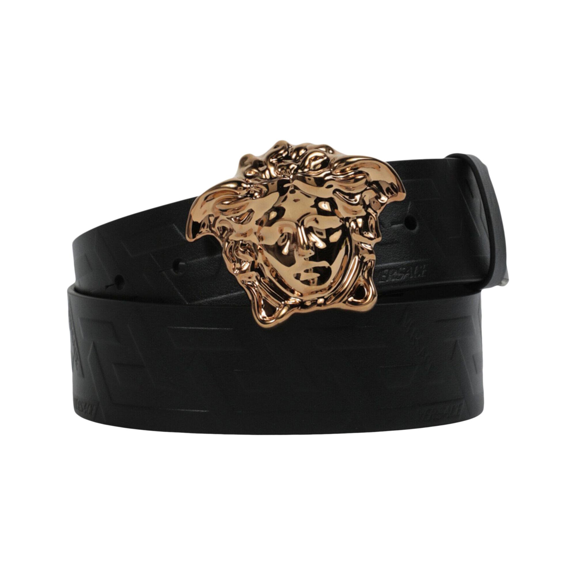 Buy Versace La Medusa Greca Leather Belt Black Gold DCU4140 1A05029 1B00 GOAT UK