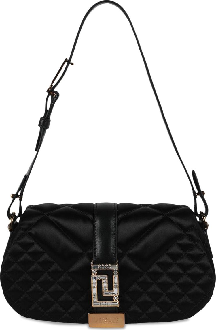 Versace Greca Goddess Quilted Satin Shoulder Bag Black