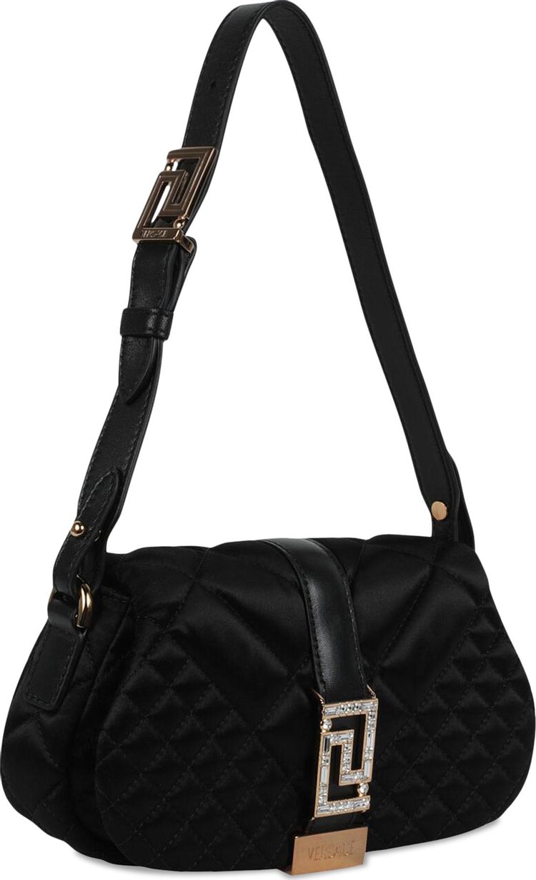 Versace Greca Goddess Quilted Satin Shoulder Bag Black