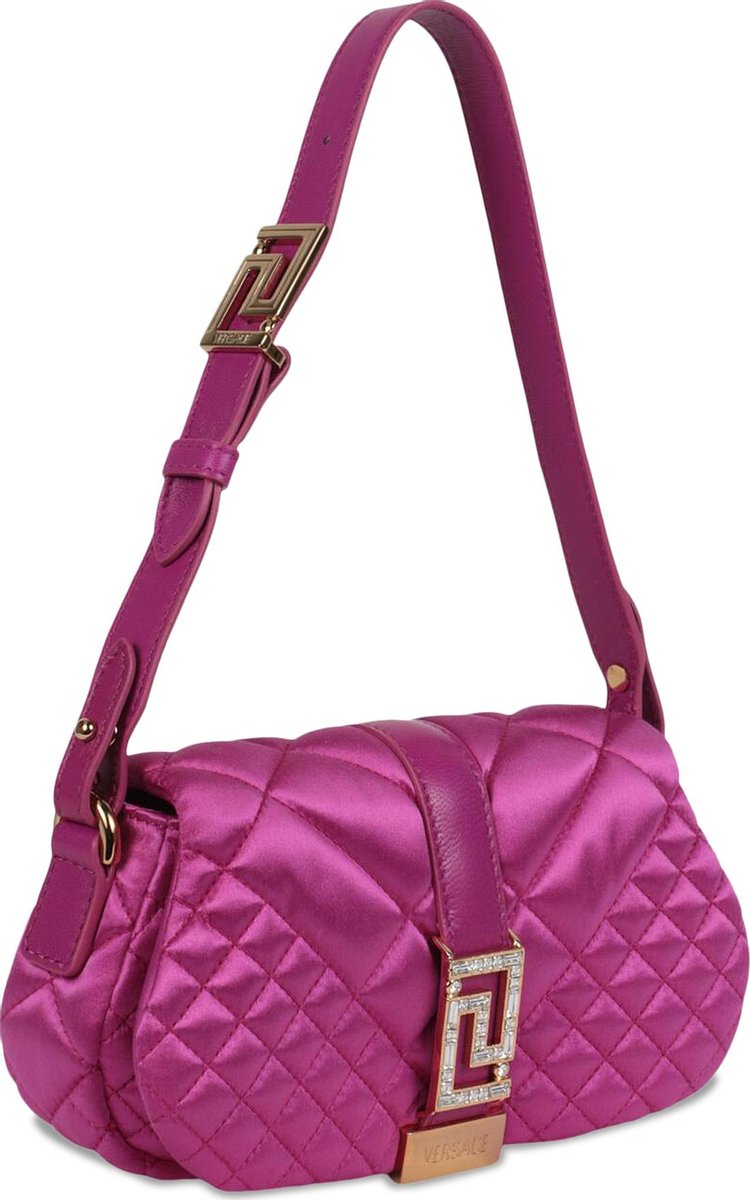 Versace Greca Goddess Quilted Satin Shoulder Bag Bright Pink