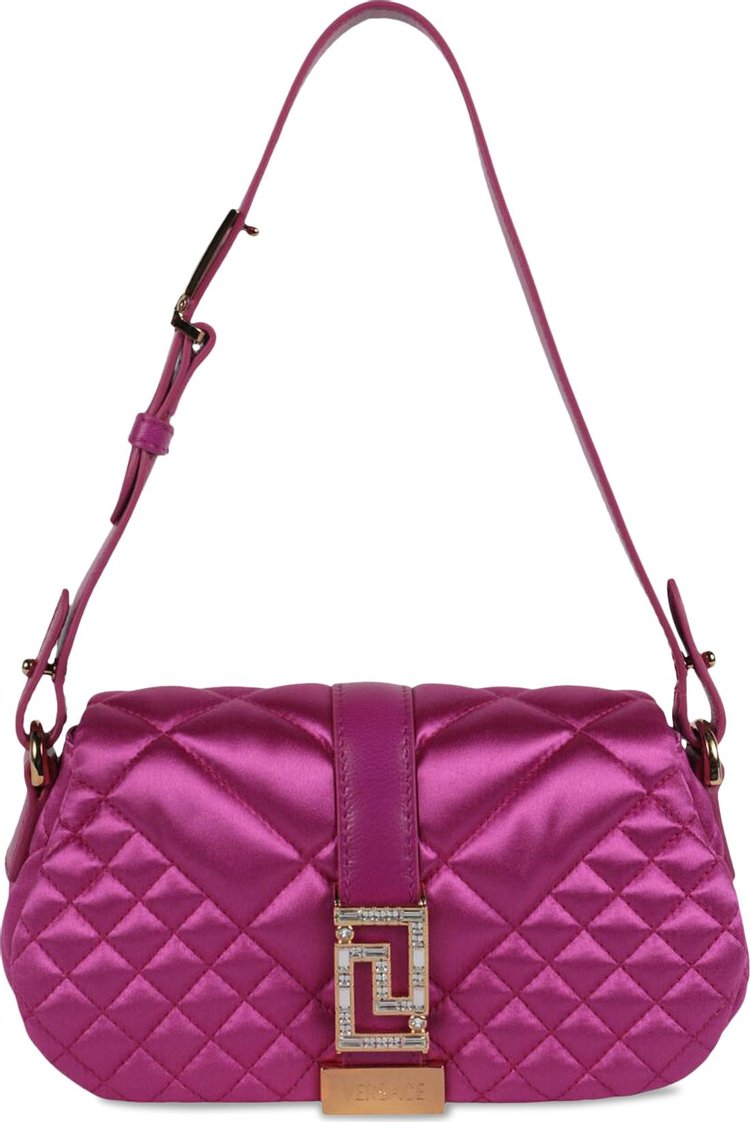 Versace Greca Goddess Quilted Satin Shoulder Bag Bright Pink