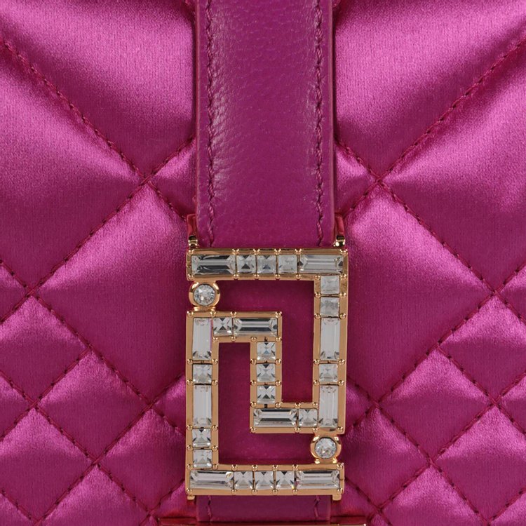 Versace Greca Goddess Quilted Satin Shoulder Bag Bright Pink