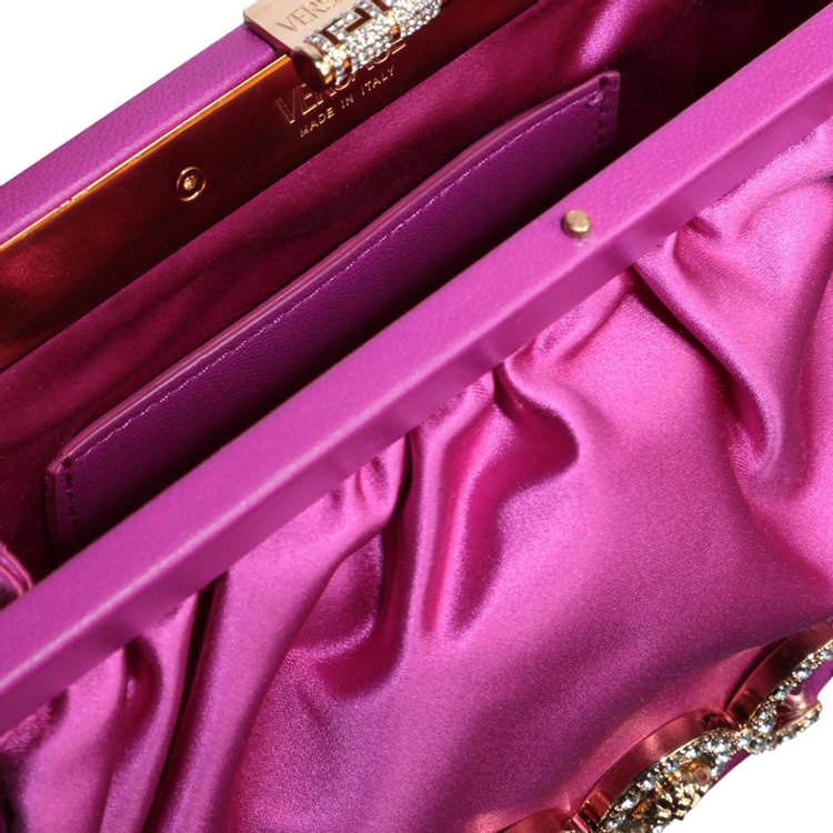 Versace Satin Crystal Medusa 95 Clutch Bright Pink