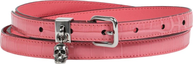 Alexander McQueen Thin Double Wrap Skull Belt Coral