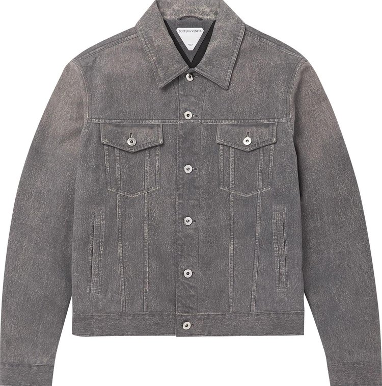 Bottega Veneta Printed Leather Denim Jacket Mid Grey