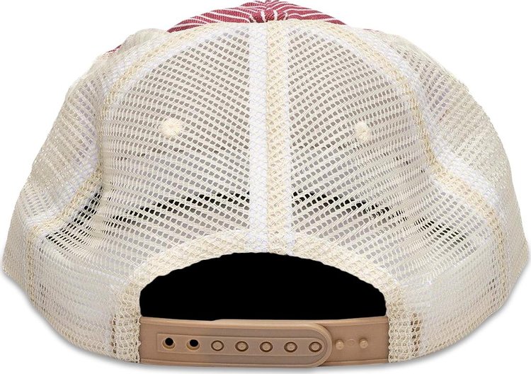 Rhude Striped Tobacco Trucker Hat RedOffwhite