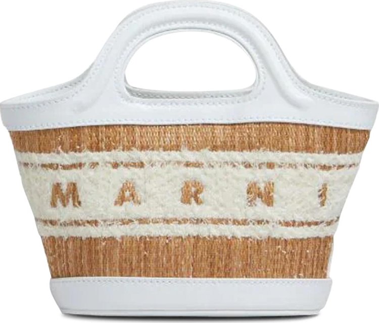 Marni Leather And Raffia Effect Fabric Microbag WhiteNatural