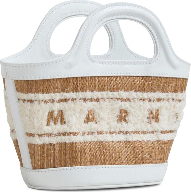 Marni Leather And Raffia Effect Fabric Microbag WhiteNatural