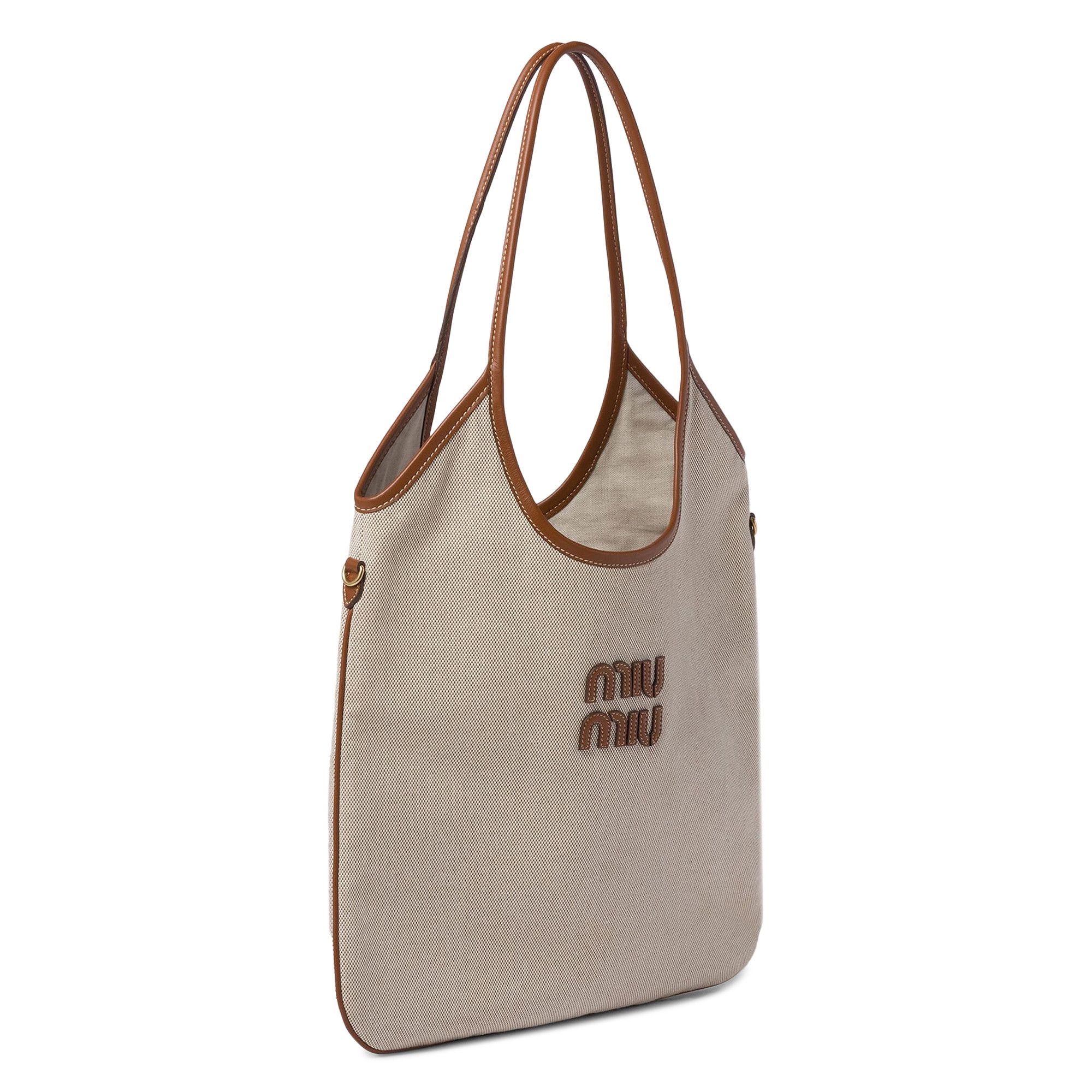 Miu Miu｜ (5BG231 ACRN F062F) Beige/brandy Ivy Canvas And Leather Bag | Miu Miu