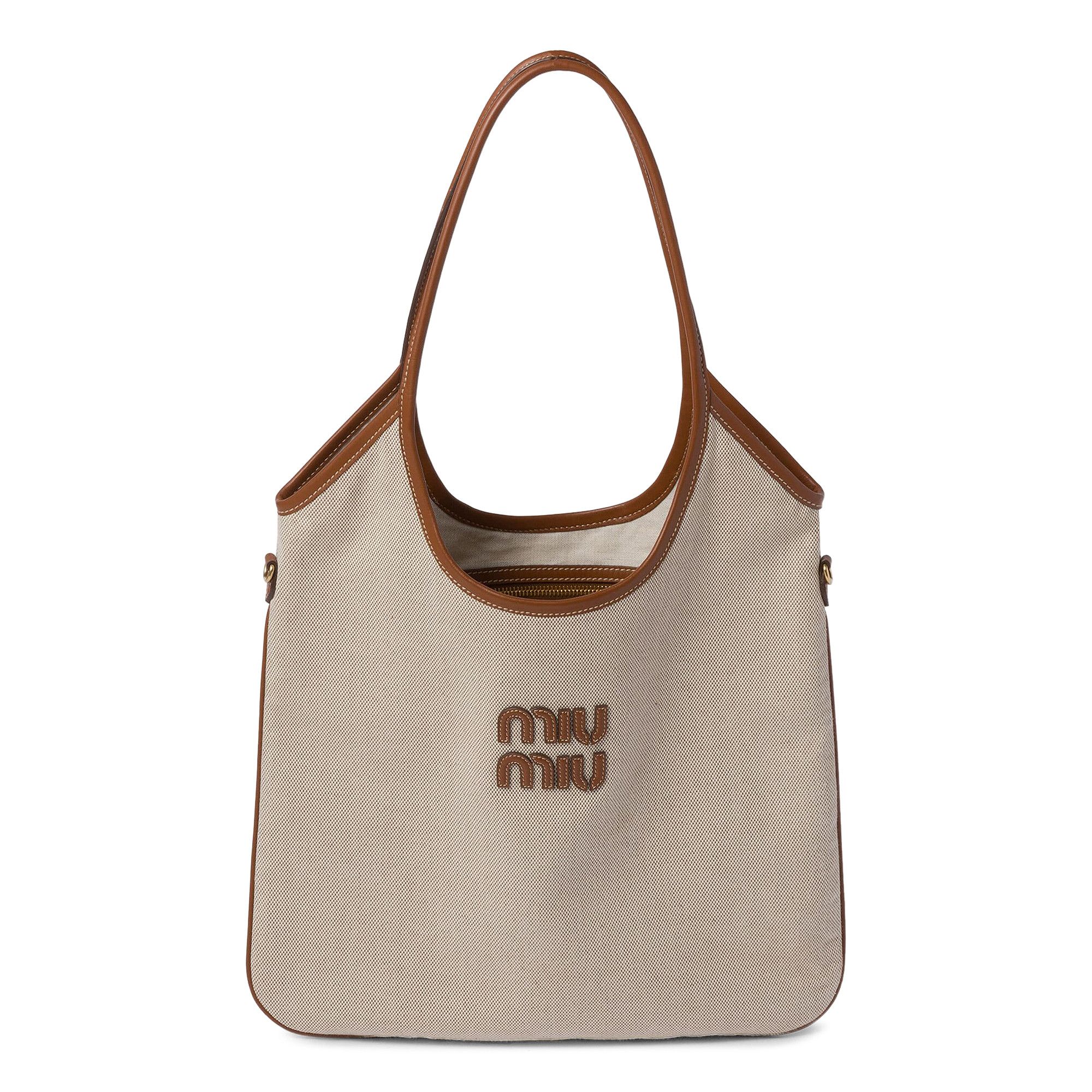 Buy Miu Miu Canvas Shopping Bag Beige Brandy 5BG231 2CRN F062F GOAT