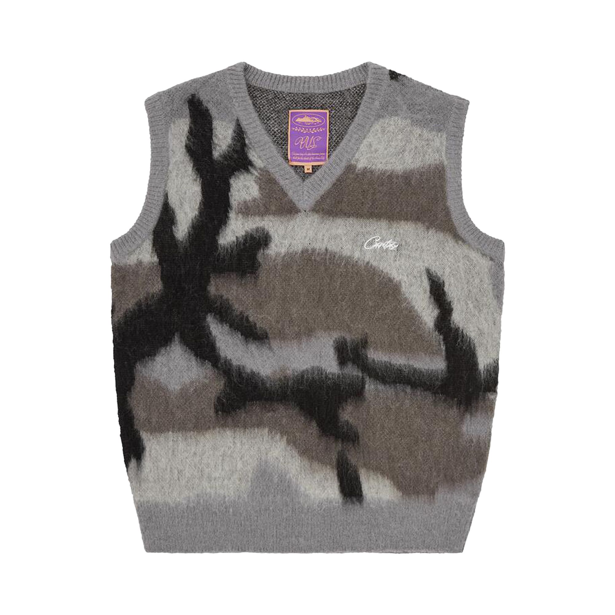 Size m Corteiz Mohair Knit Vest 'Grey Camo'