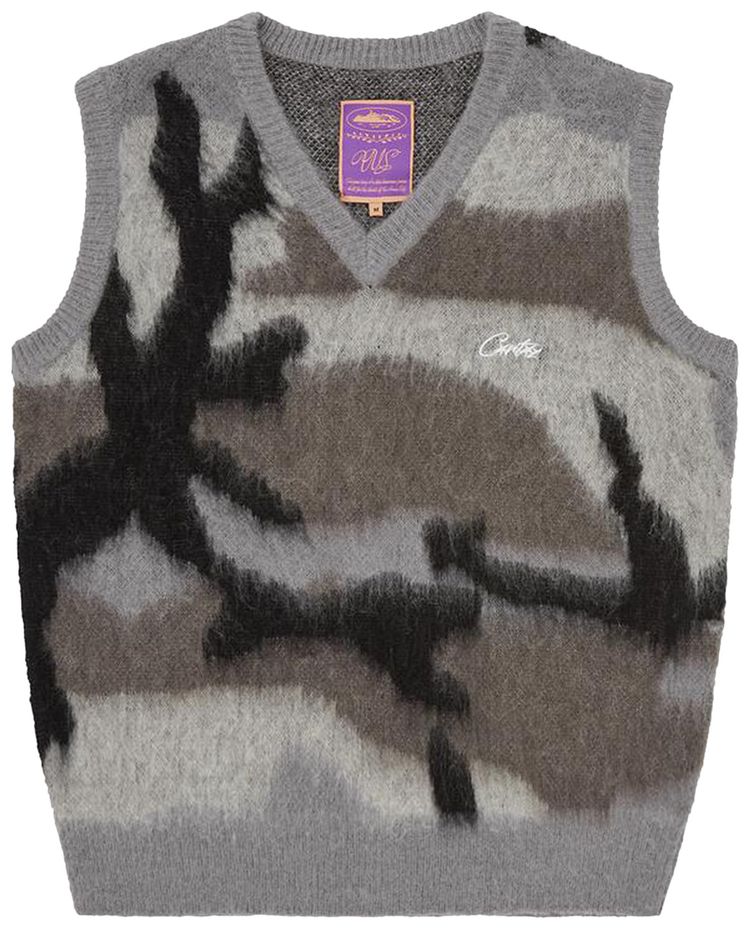 Corteiz Mohair Knit Vest Grey Camo