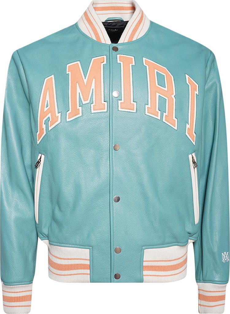 Amiri Leather Bomber Sea Blue