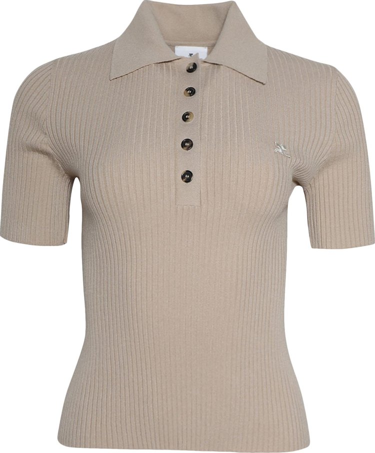 Courreges Signature Rib Knit Polo Cappuccino