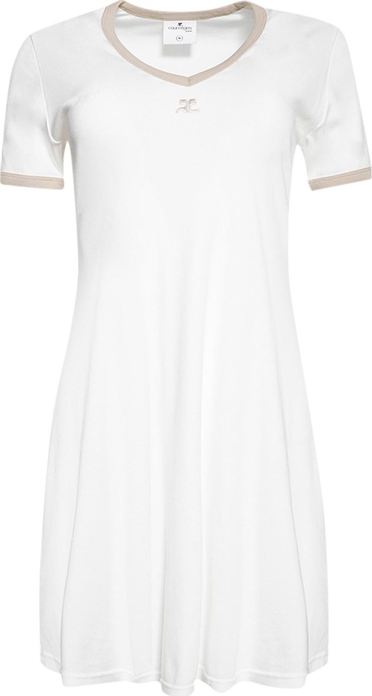 Courreges Contrast V Neck Mini Dress White HeritageSand