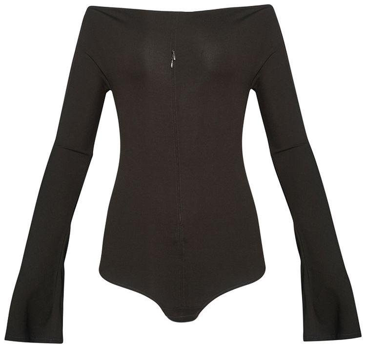 Courreges Drop Zipped Crepe Jersey Bodysuit Mud Brown