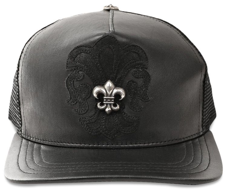 Chrome Hearts Fleur De Lis Leather Trucker Hat Black