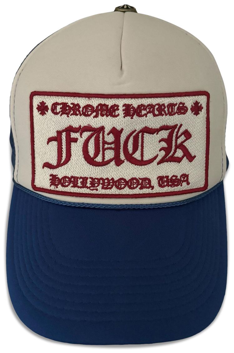 Chrome Hearts Fuck Hollywood Trucker Hat BlueWhiteRed