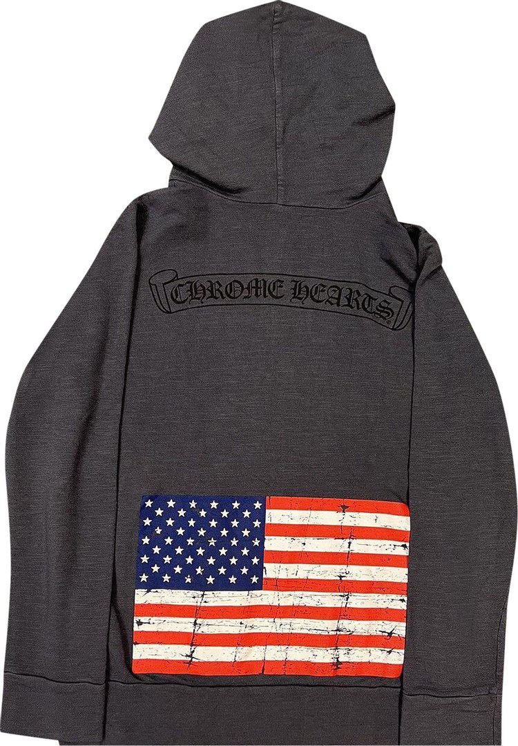 Chrome Hearts USA Flag Zip Up Hoodie Grey