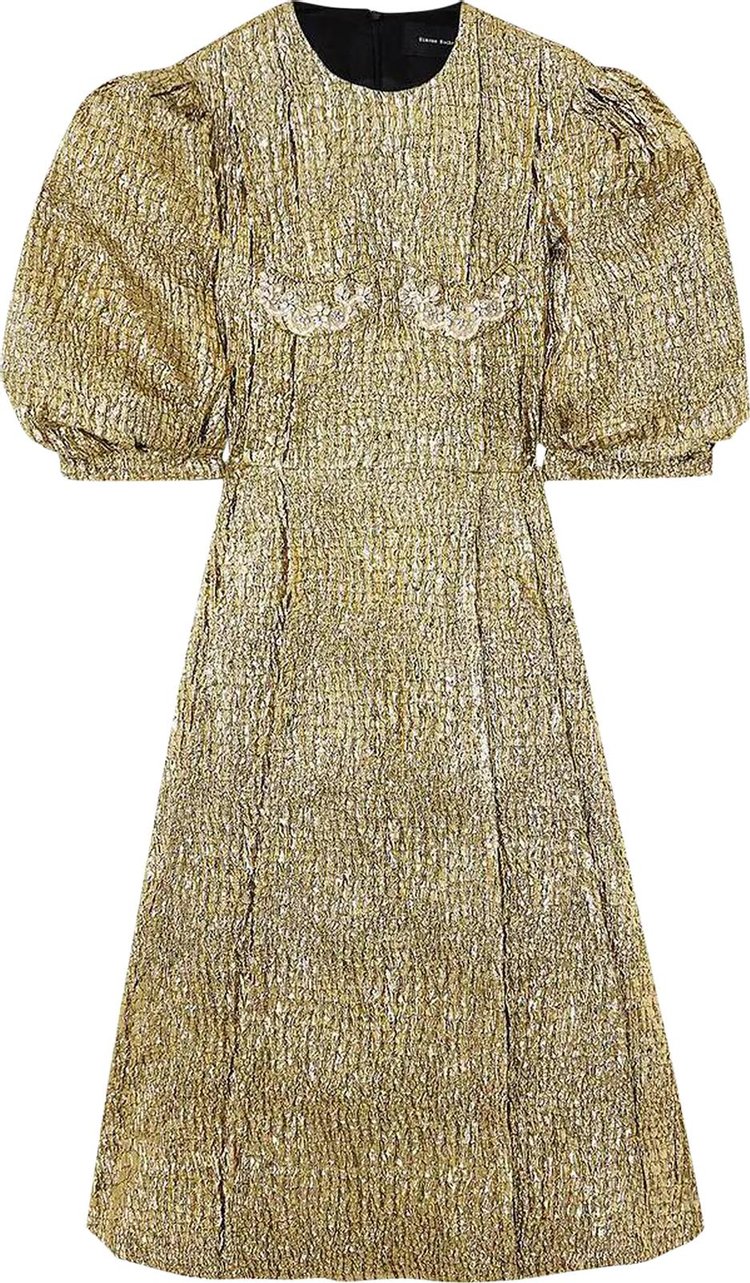 Simone Rocha Puff Sleeve Fitted Dress With Embellishment Cup Detail GoldPearlClear