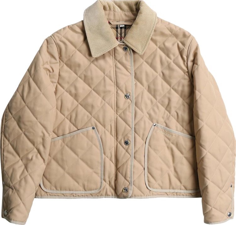 Burberry Check Wool Blend Quilted Jacket Soft Fawn