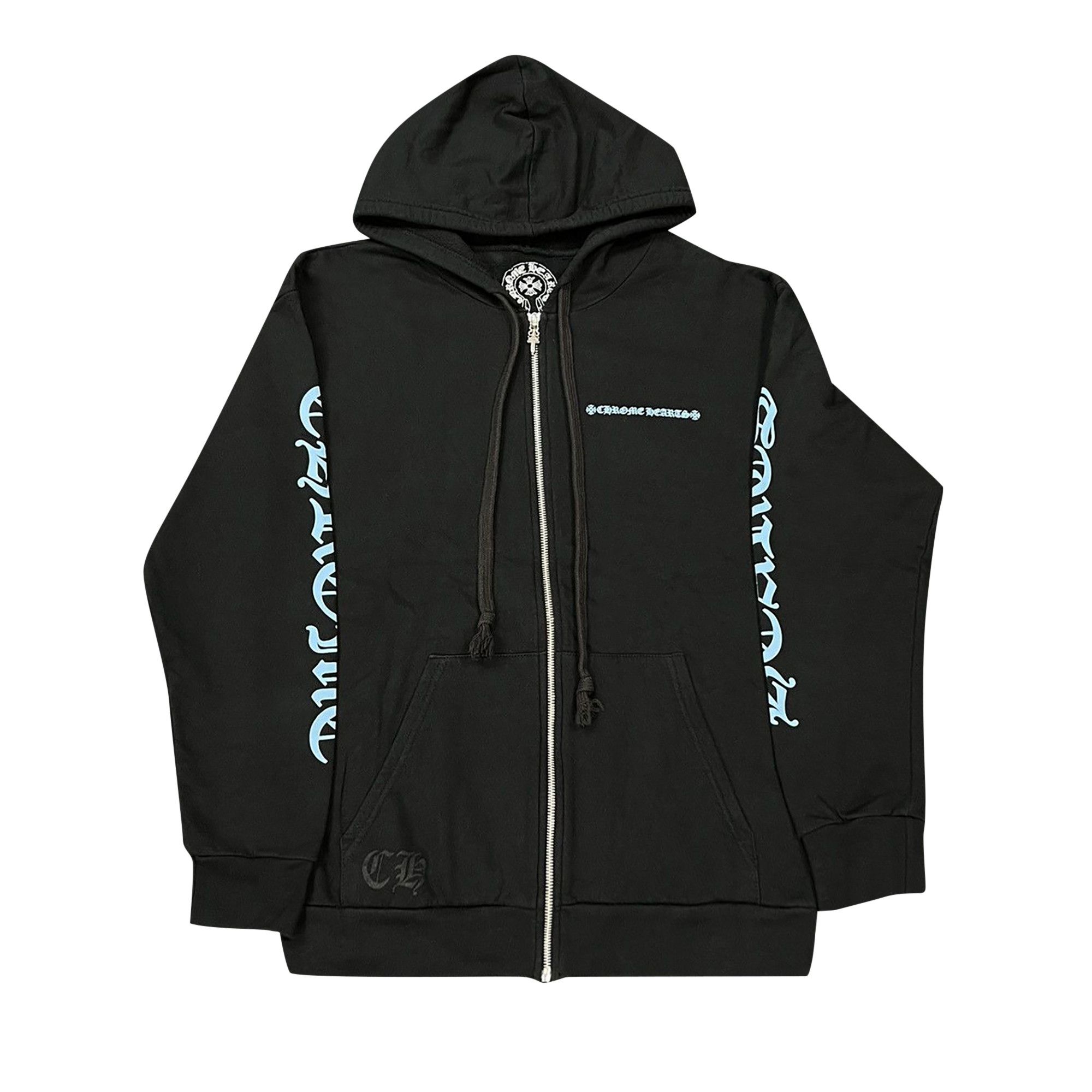 Buy Chrome Hearts Miami Script Zip Up Hoodie Black Light Blue 1383 100000319MSZU BLAC GOAT NL