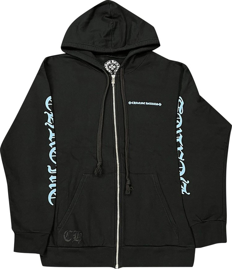 Chrome Hearts Miami Script Zip Up Hoodie BlackLight Blue