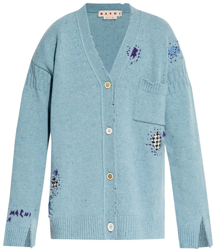 Marni Distressed Wool Cardigan Smoke Blue