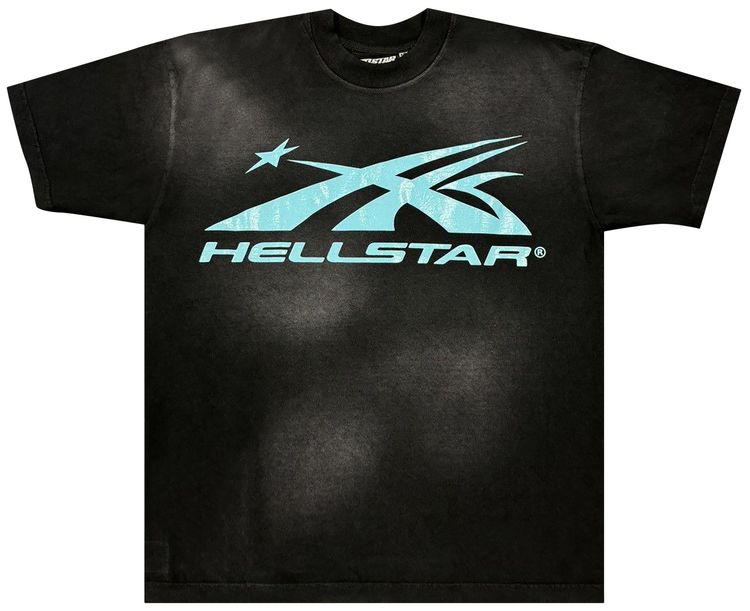 Hellstar Sports Core Logo T Shirt BlackAqua Blue
