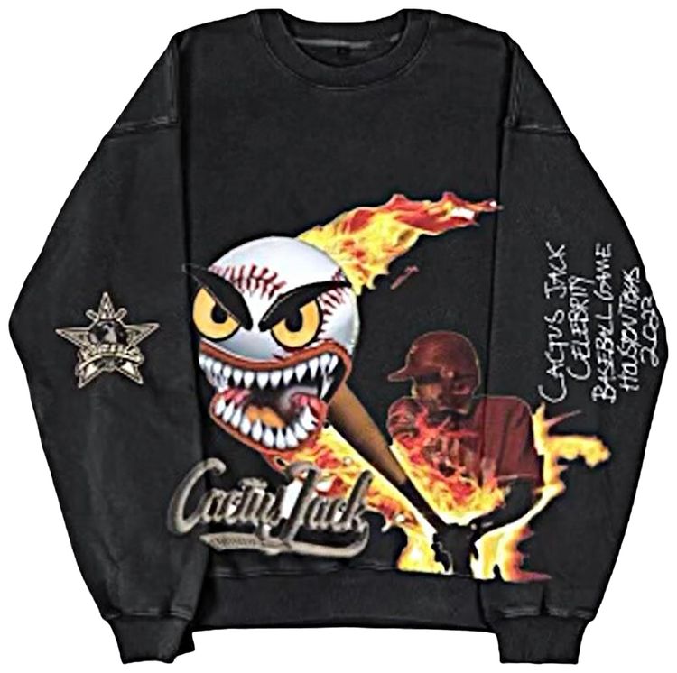 Cactus Jack by Travis Scott Fast Ball Crewneck Black