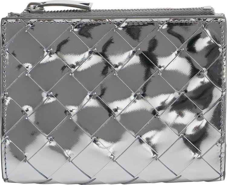 Bottega Veneta Bi Fold Zip Wallet Silver