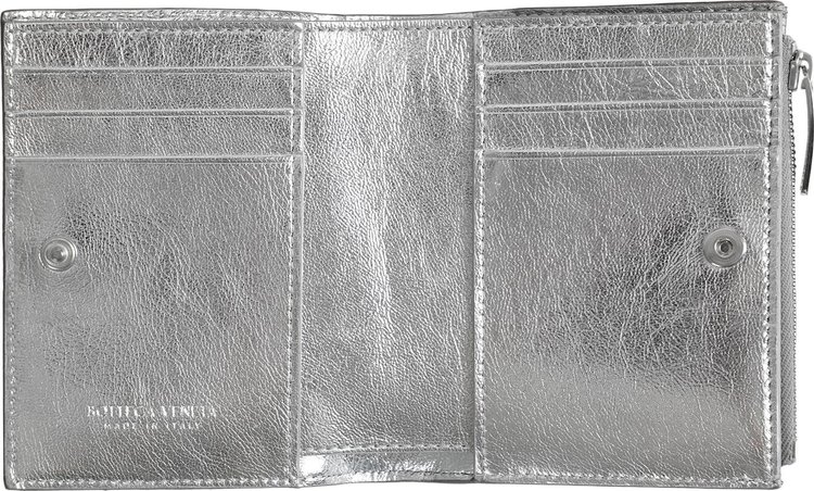 Bottega Veneta Bi Fold Zip Wallet Silver