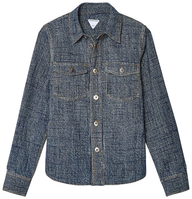 Bottega Veneta Textured Denim Long Sleeve Shirt IndigoWhite