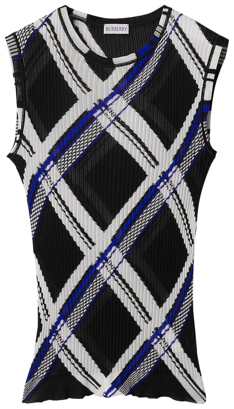 Burberry Checked Ribbed Knit Sleeveless Top Black