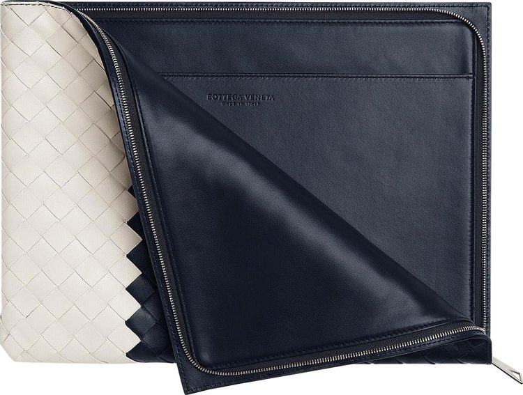 Bottega Veneta Intrecciato Half Zip Pouch Spa White