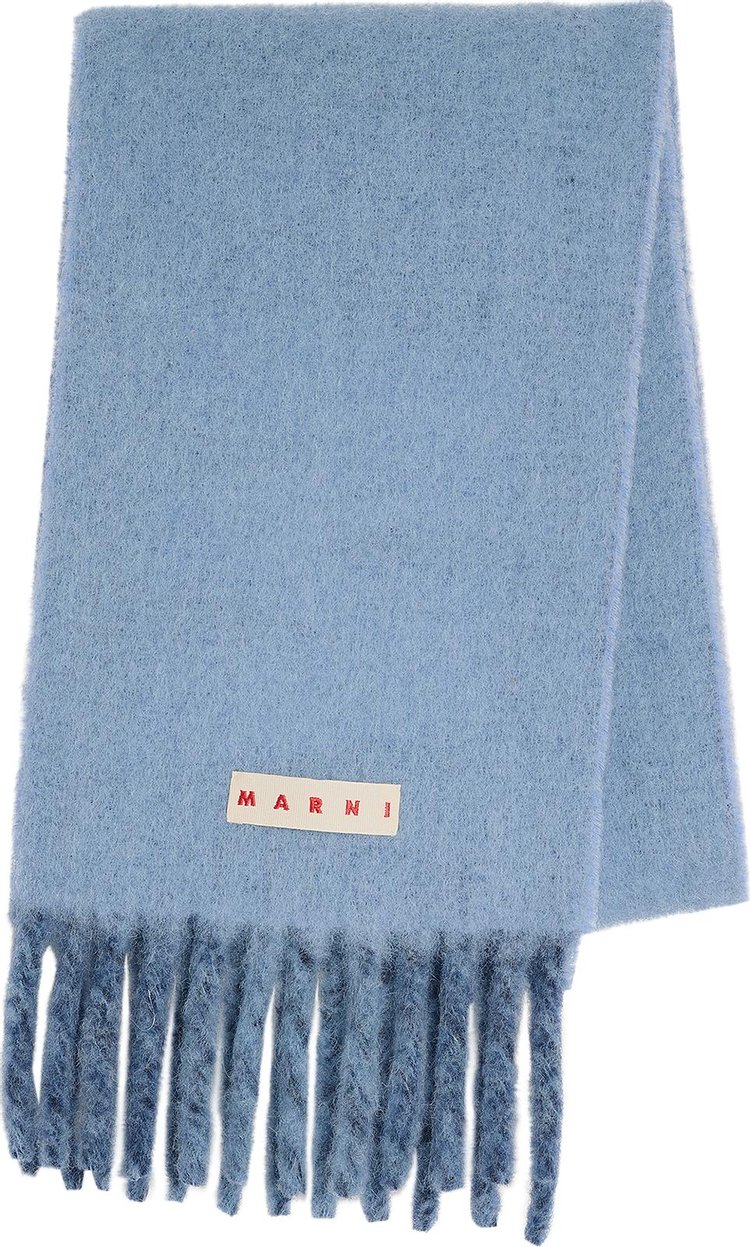 Marni Logo Striped Wool Scarf Light Blue