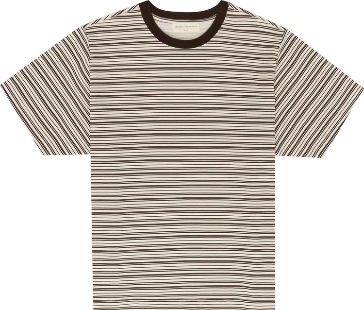 Museum of Peace  Quiet Wordmark Striped T Shirt Brown