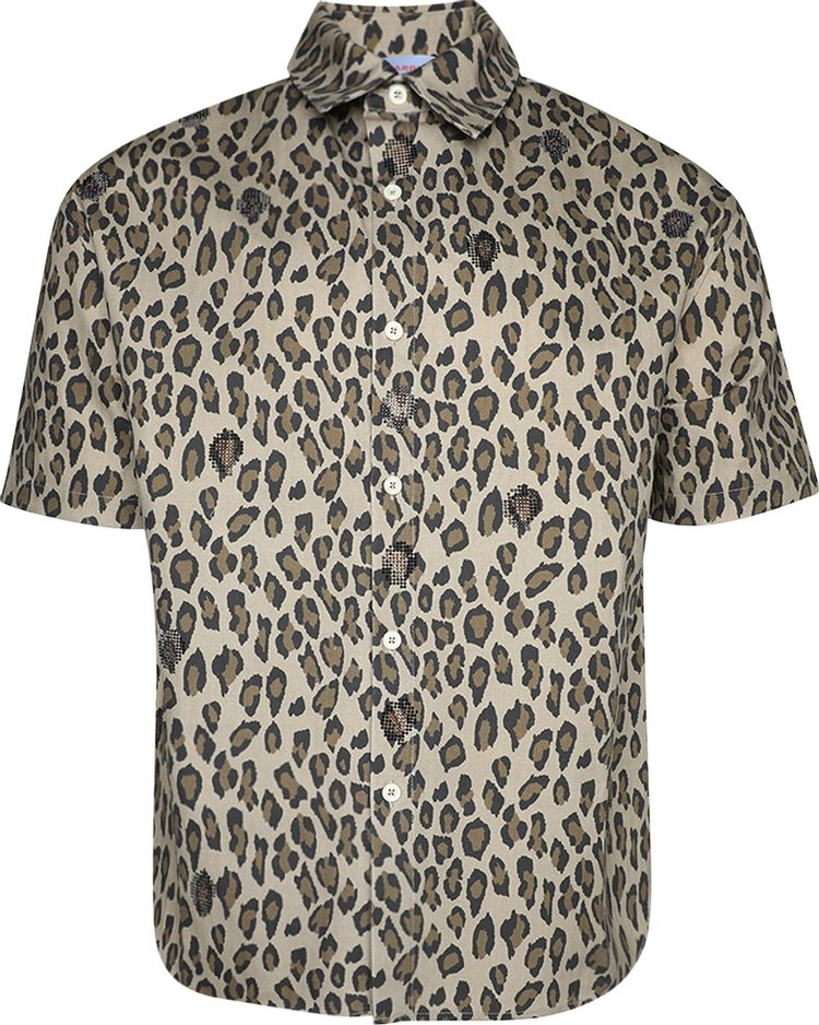 BLUEMARBLE Rhinestoned Short Sleeve Shirt Leopard Print