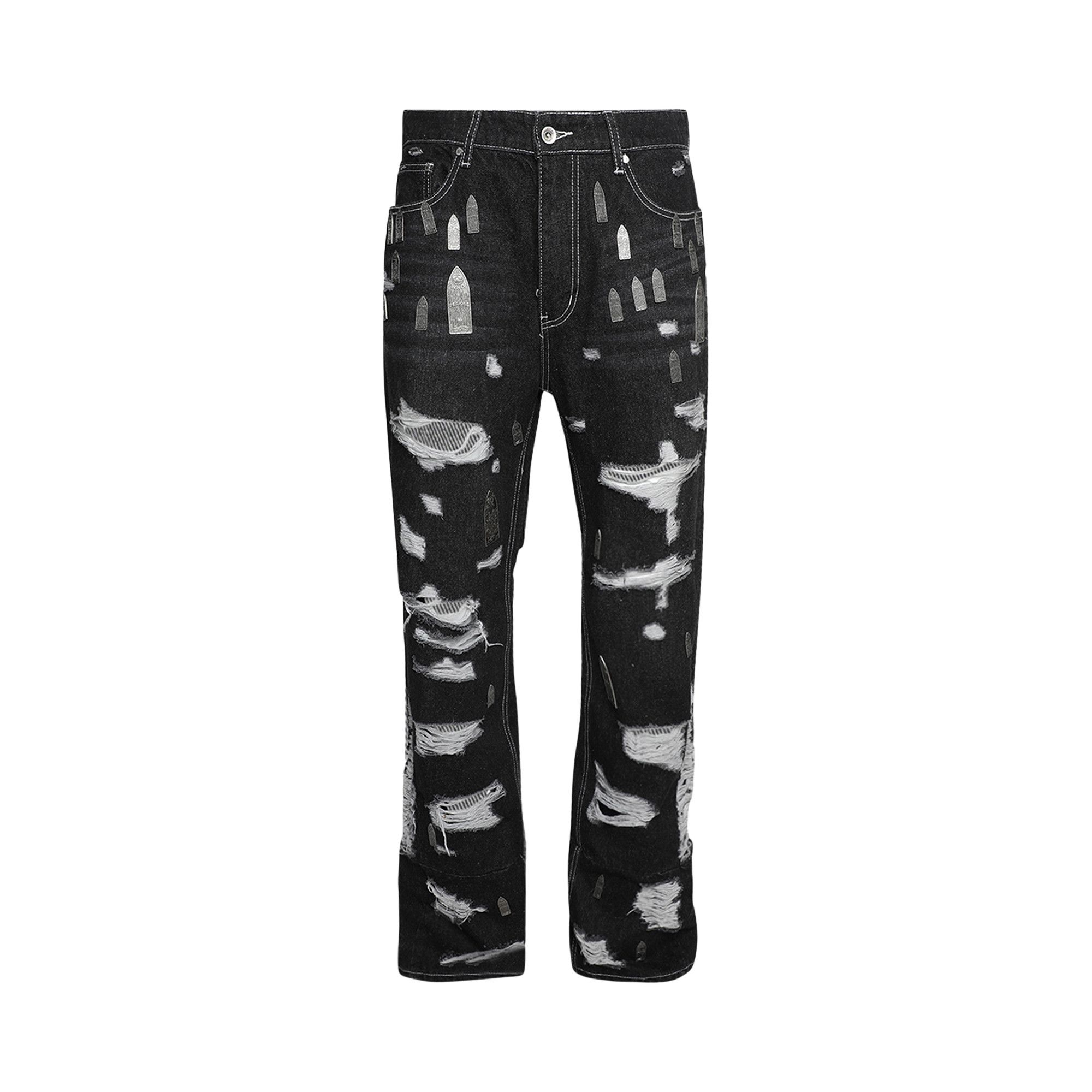 Jean Who Decides War Taille 36 Noir à évasement - Neuf Avec étiquettes, Style Amplifié à Strass