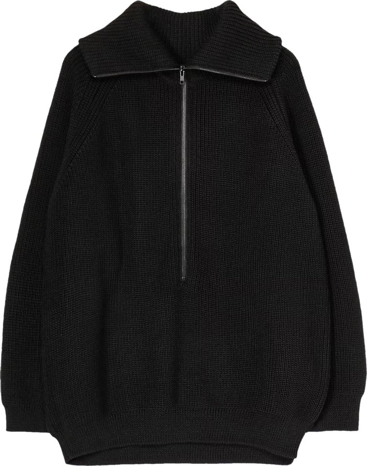 Ys Big Collar Zip Up Cardigan Black