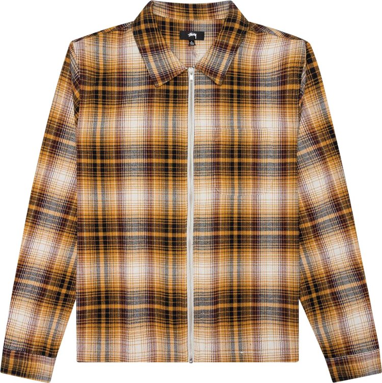 Stussy Shadow Plaid Zip Long Sleeve Shirt Mustard